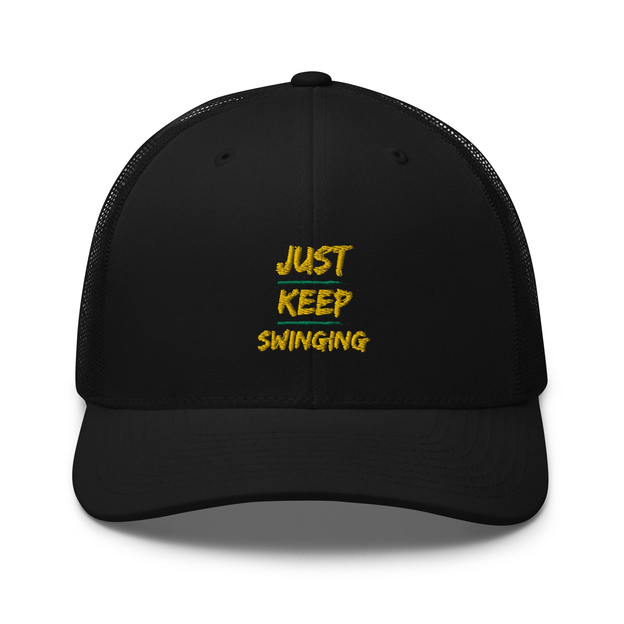 Just Keep Swinging - Performance Cap - Mesh Back - Yellow logo - Pickleball Puns