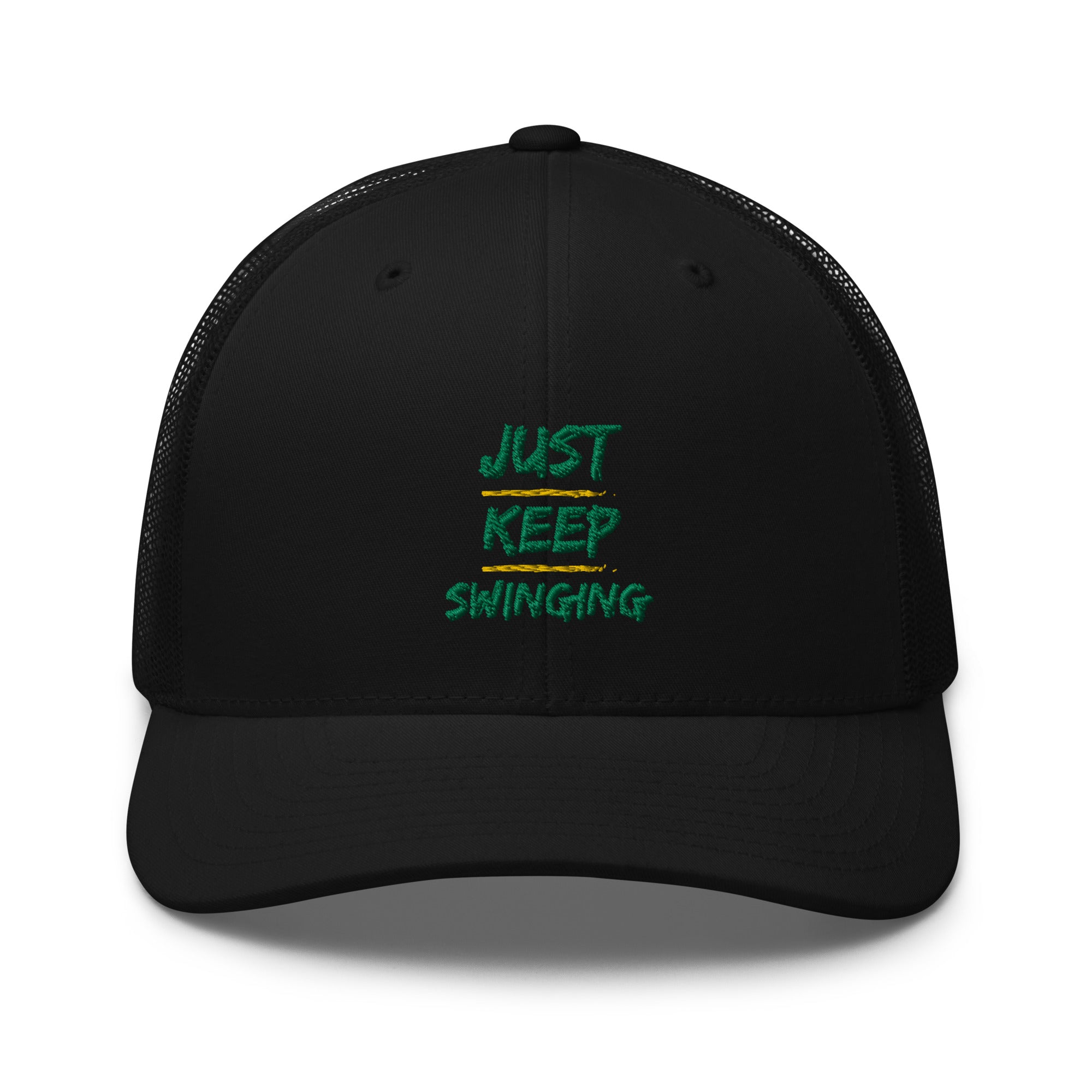 Just Keep Swinging - Performance Cap - Mesh Back - Green logo - Pickleball Puns