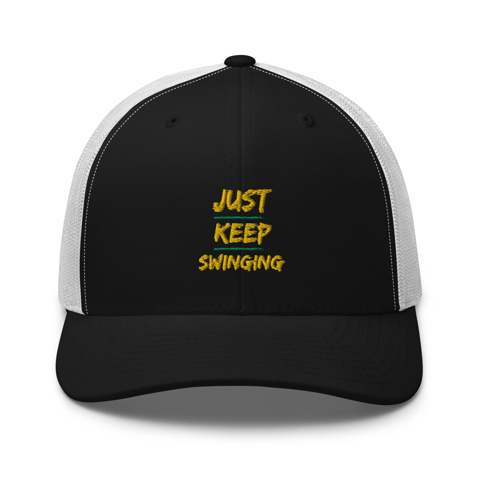 Just Keep Swinging - Performance Cap - Mesh Back - Yellow logo - Pickleball Puns