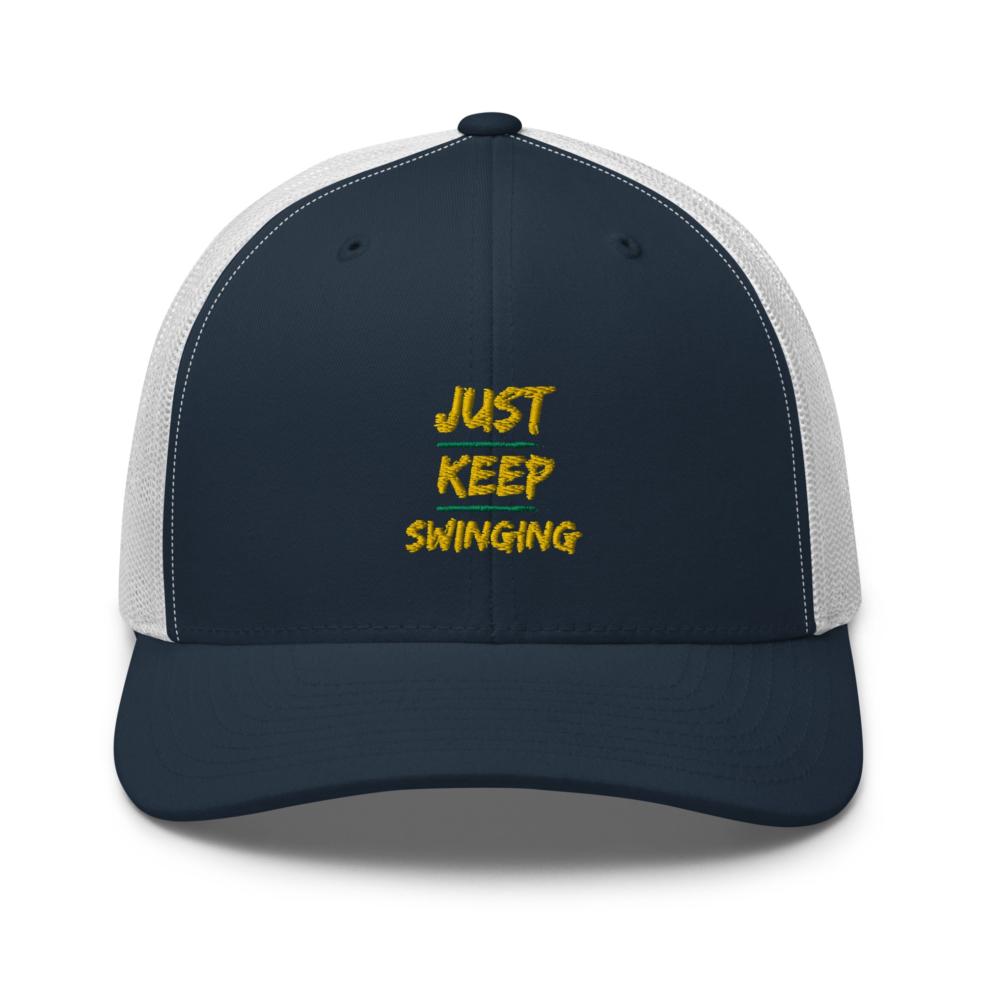 Just Keep Swinging - Performance Cap - Mesh Back - Yellow logo - Pickleball Puns