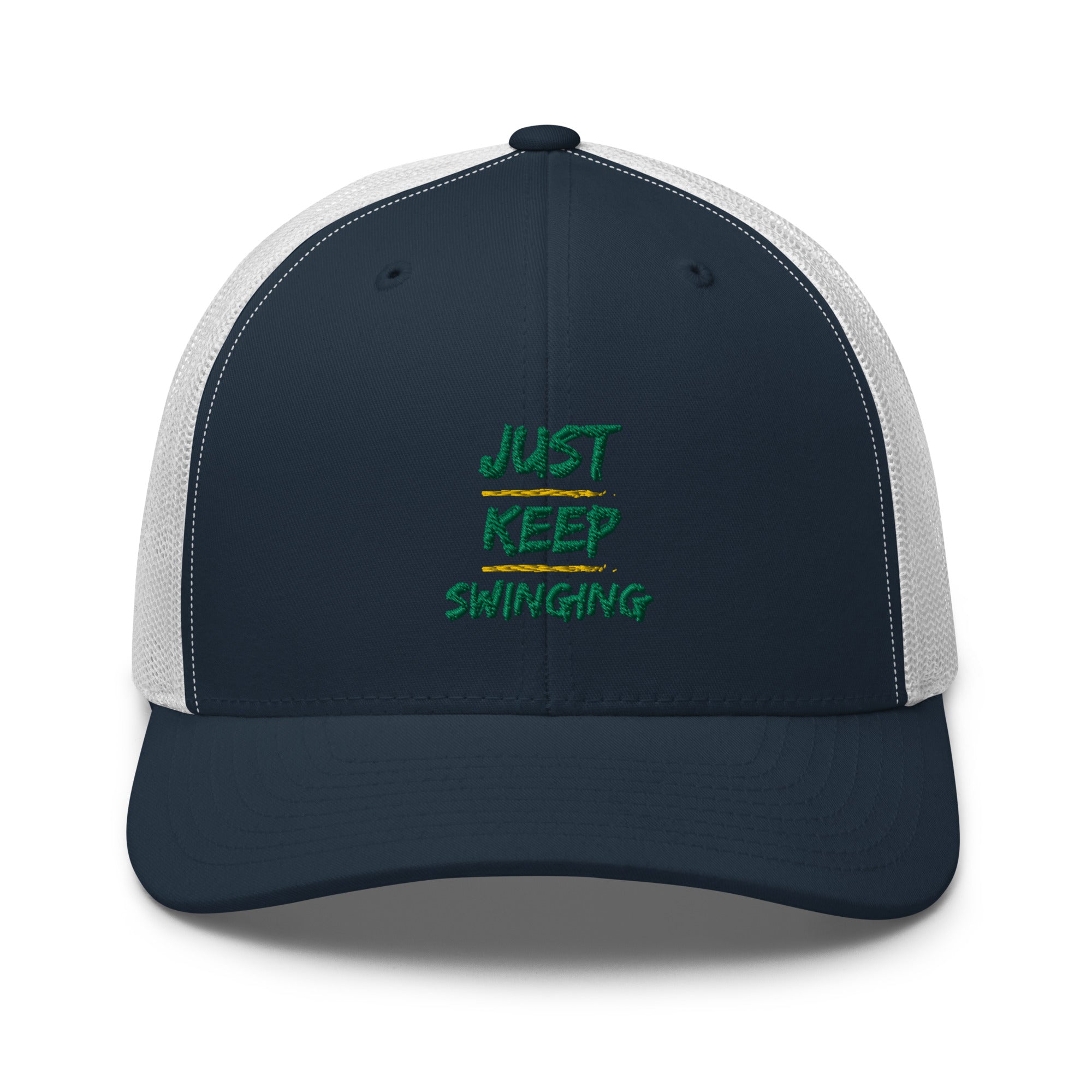 Just Keep Swinging - Performance Cap - Mesh Back - Green logo - Pickleball Puns