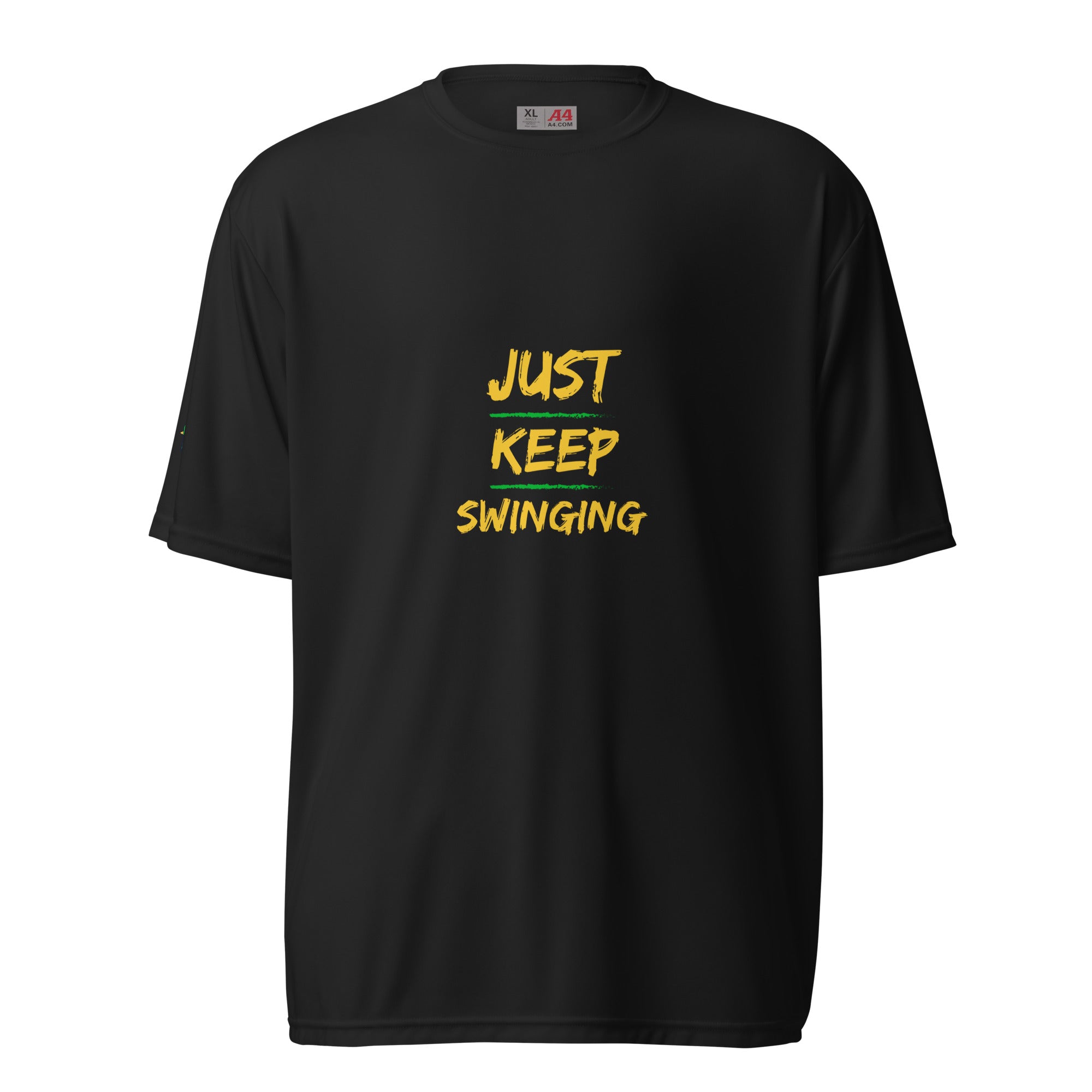 Just Keep Swinging - Men's Performance Crew Neck T-Shirt - Yellow - Pickleball Puns