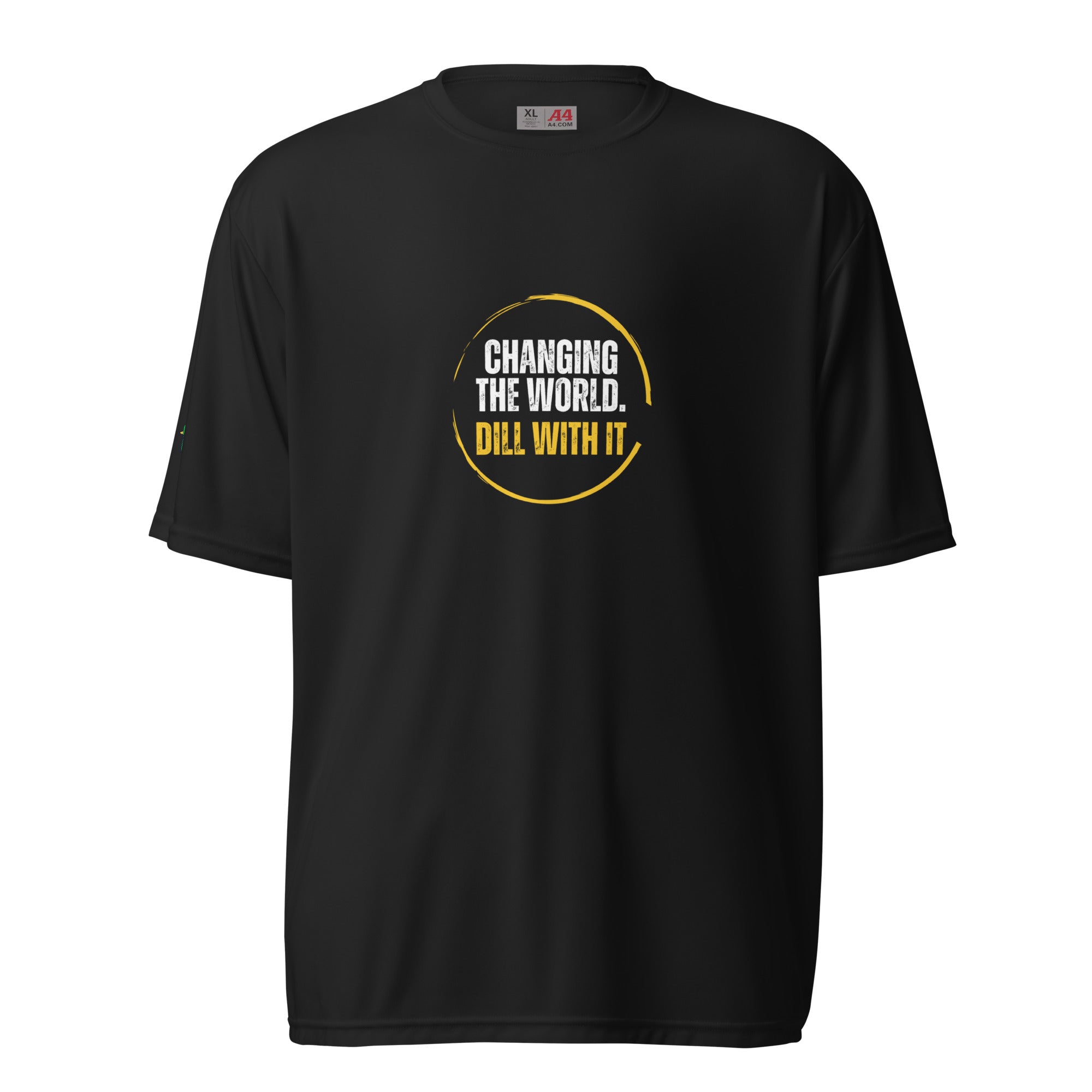 Changing the World Dill With It - Men's Performance Crew Neck T-Shirt - Yellow Design - Pickleball Puns