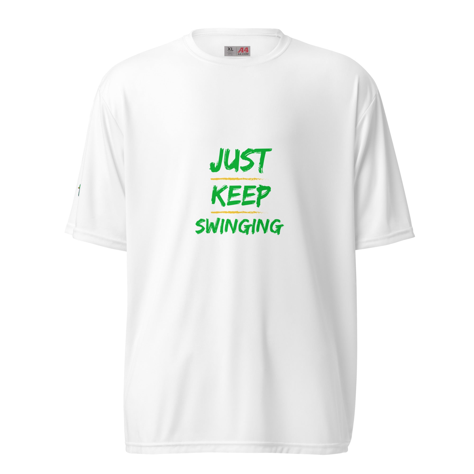 Just Keep Swinging - Men's Performance Crew Neck T-Shirt - Green - Pickleball Puns